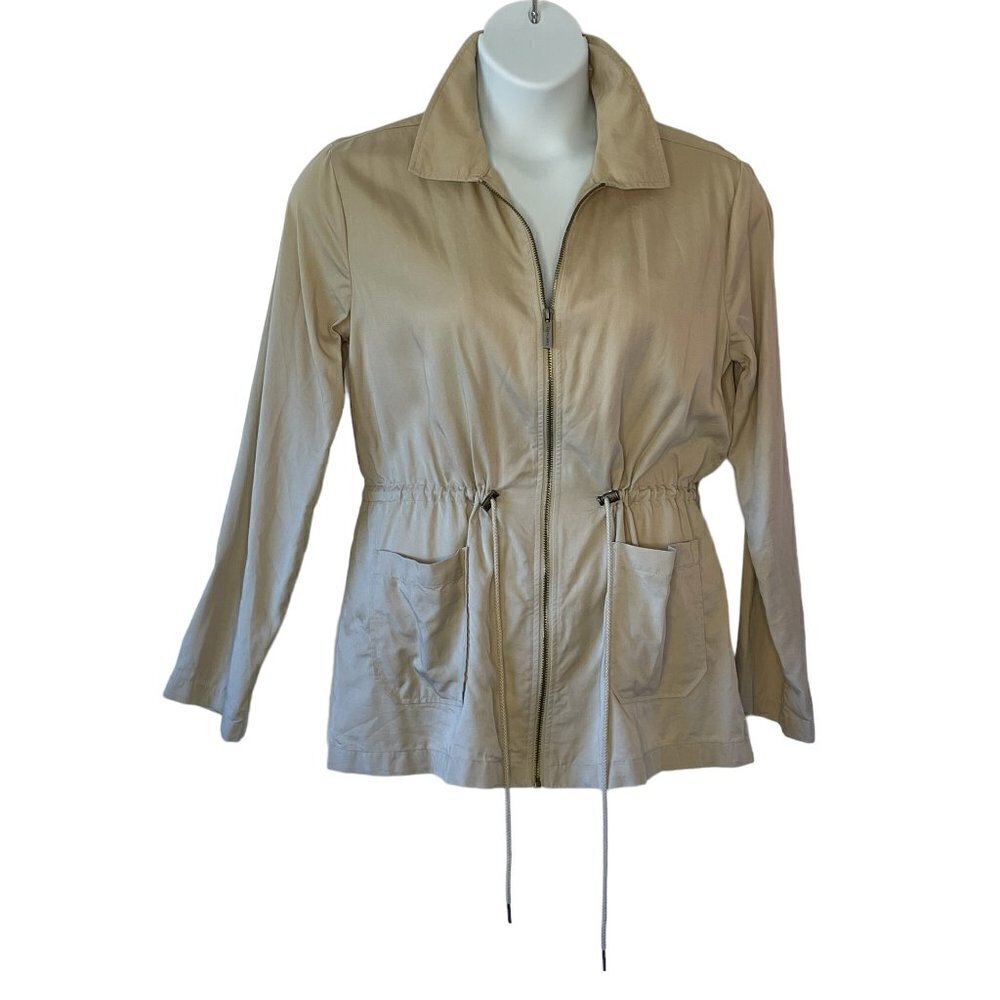 Sanctuary Anthropologie Women's Lyocell Utility Jacket Full Zip Khaki Tan  Large